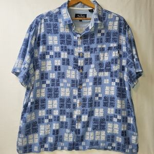 Nat Nast Silk Cotton Hawaiian Shirt Men's Size‎ XL Blue White Print